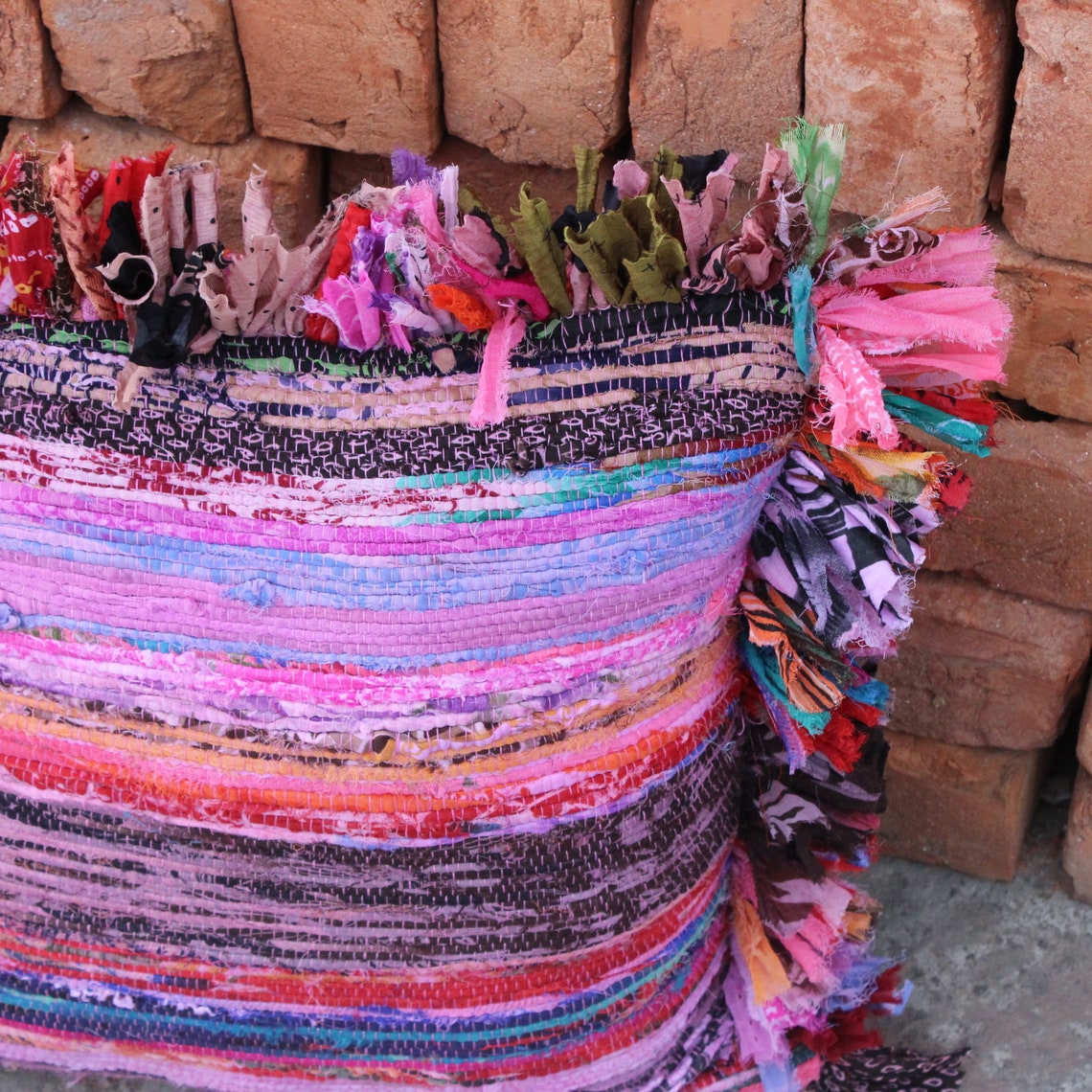 Rag Rug Pillow cover Hand woven Chindi Rug Pillow Vintage Etsy