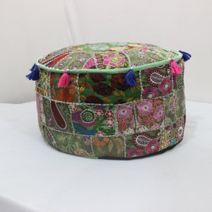 Large Ottoman pouf stuffed, Modern Embroidered Pouf cover,Boho Ottoman Décor,Handmade pouf stool, Meditation cushion, round floor Pillow