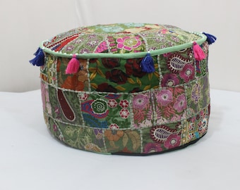 Embroidered Ottoman Pouf Cover: Boho Floor Pillow, Meditation Cushion