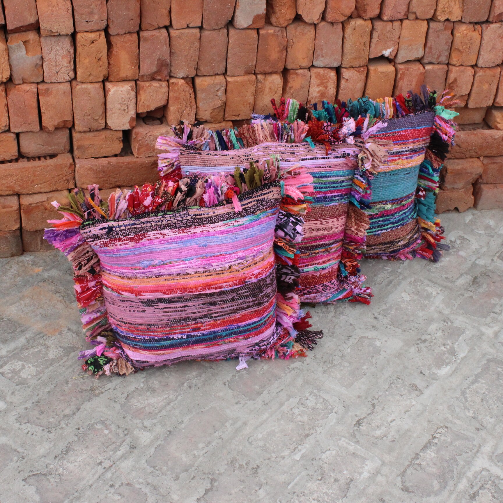 Rag Rug Pillow cover Hand woven Chindi Rug Pillow Vintage Etsy