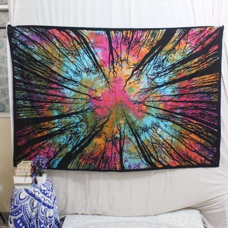 Tie Dye Nature Tapestry Psychedelic Tree Trippy Wall Tapestries Indian Hippie Hanging Bohemian Boho Decor Dorm