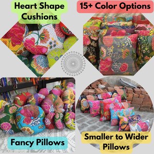 Floral Kantha Pillow Cover: Gray Bohemian Embroidered Throw Pillow image 8