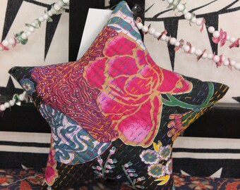 Black Embroidered Bed Pillow Cover Bohemian Floral Pillow Boho Cushion Cover Kantha Fabric Shape Traditional Handmade Decorative Cushion