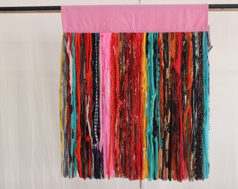 Boho Rag Curtain: Recycled Sari Fabric Garland, Pink Top