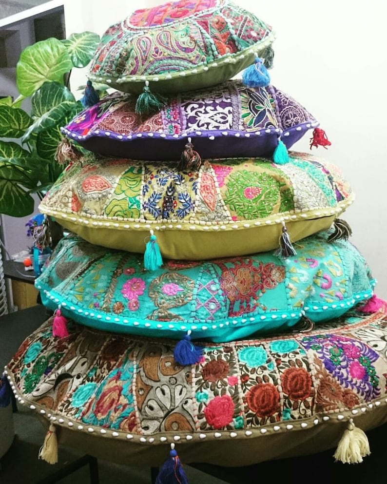 Jewel Meditation Boho Pillow Floor Cushion Cover Round Etsy