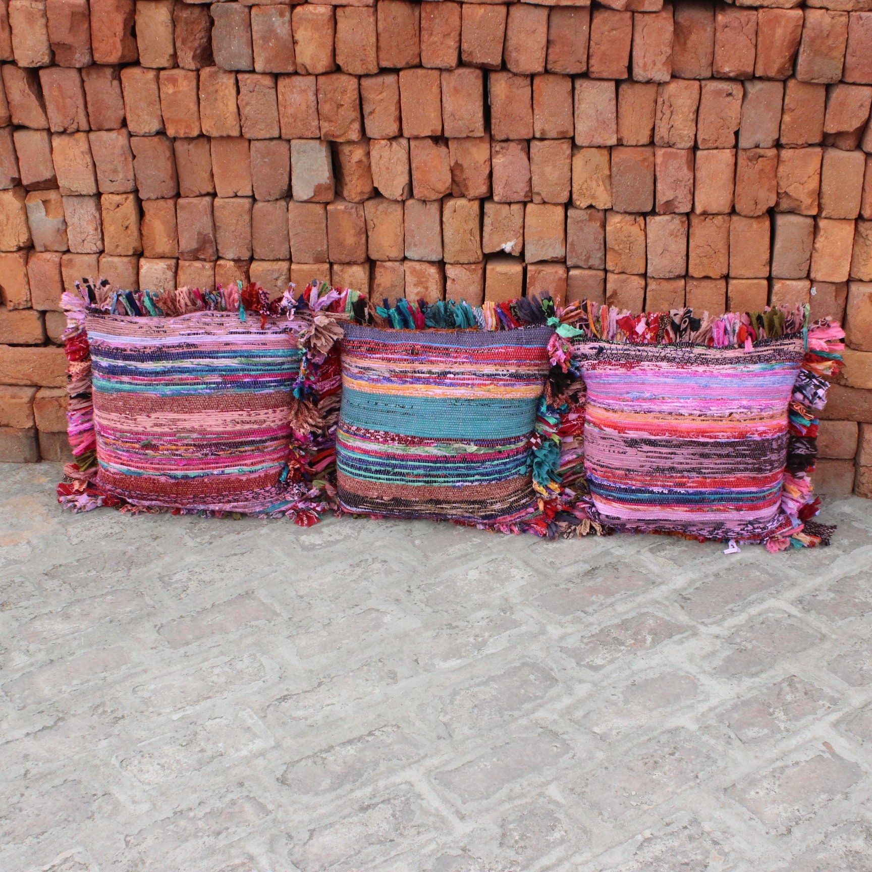 Rag Rug Pillow cover Hand woven Chindi Rug Pillow Vintage Etsy