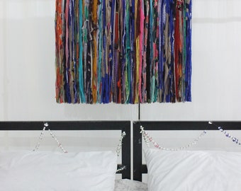 Blue Boho Rag Curtain: Recycled Sari Fabric Valance