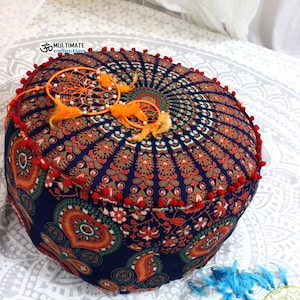 Bohemian Ottoman Indian Pillow Pouf Cover Boho Pouf  Floor Pillow Mandala Floor Cushion Rustic Floor Pouf, Cotton Footstool, Indian Bean Bag