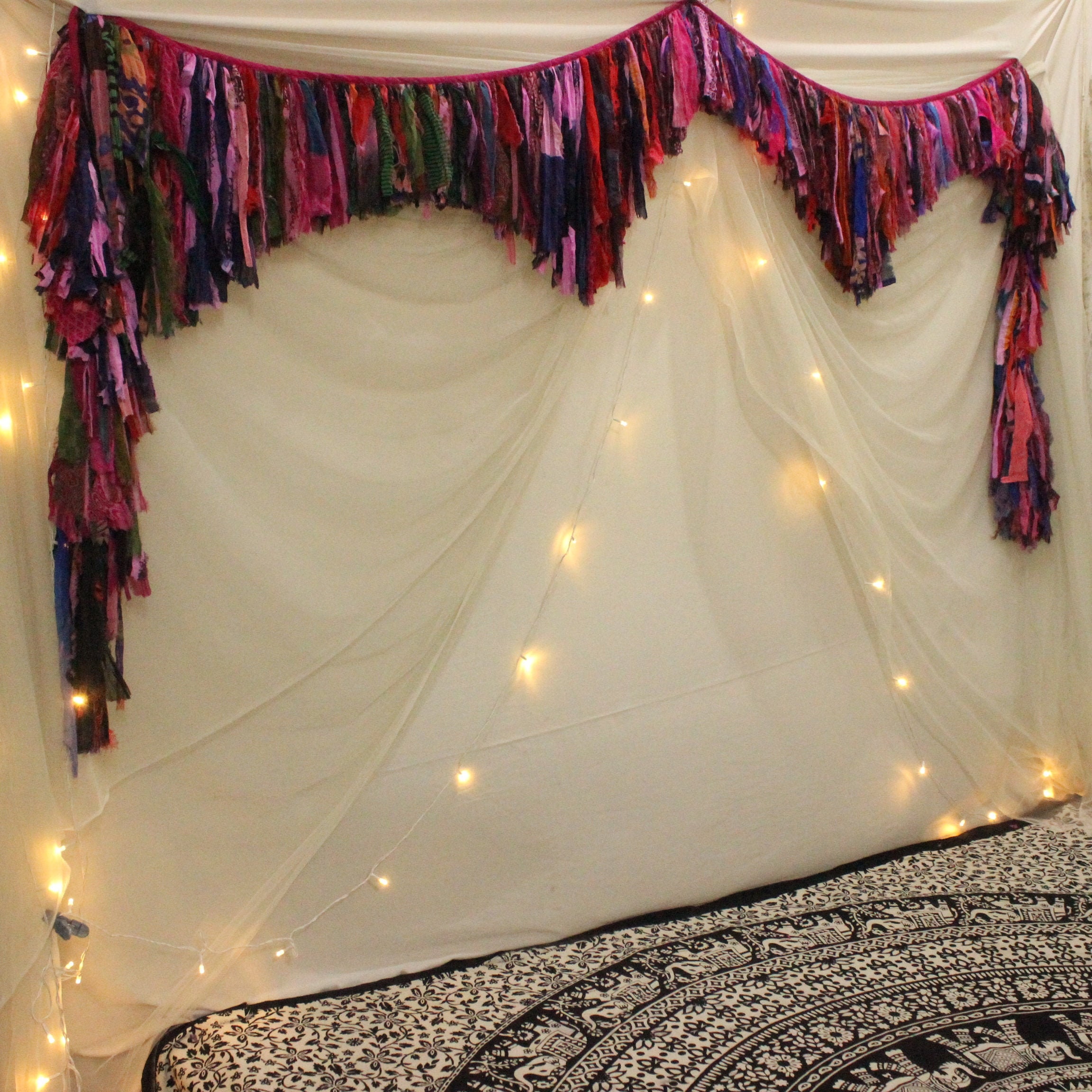 Guirlande Décorative Indienne En Soie De Sari - 1 Mètre (39") - Style Boho Hippie - Neuf - Fait Main