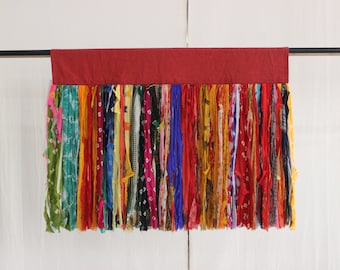 Boho Sari Rag Curtain: Recycled Fabric Garland, Bohemian Window Valance