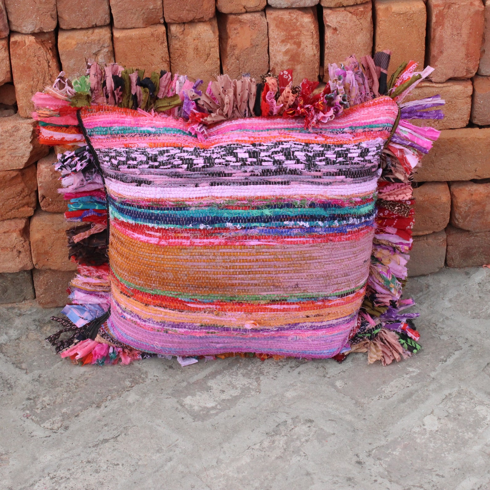 Rag Rug Pillow cover Hand woven Chindi Rug Pillow Vintage Etsy