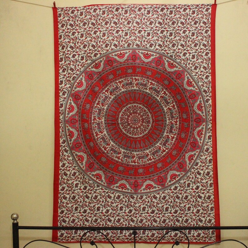 Red Mandala Tapestry Indian Wall Bohemian Hanging Tapestries Hippie Elephant Blanket Bedspread Art