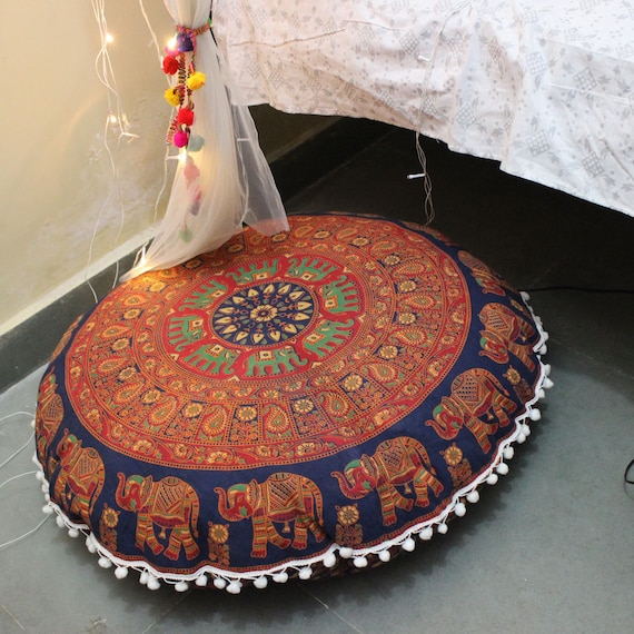Elephant Floor Pillow Floor Cushion Cover Round Pillow Mandala Etsy