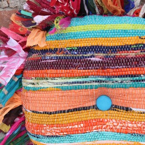 Rag Rug Round Boho Meditation Pillow Cover Colorful Pillow - Etsy