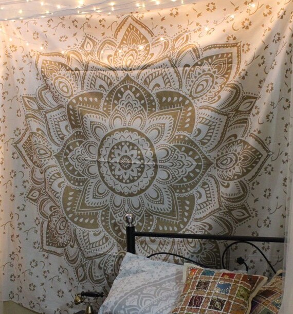 Gold Mandala Wall Tapestry Indian Tapestry Wall Hanging Hippie Tapestries Bohemian Wall Hanging Gold Wall Tapestry Boho Bedding Bedspread