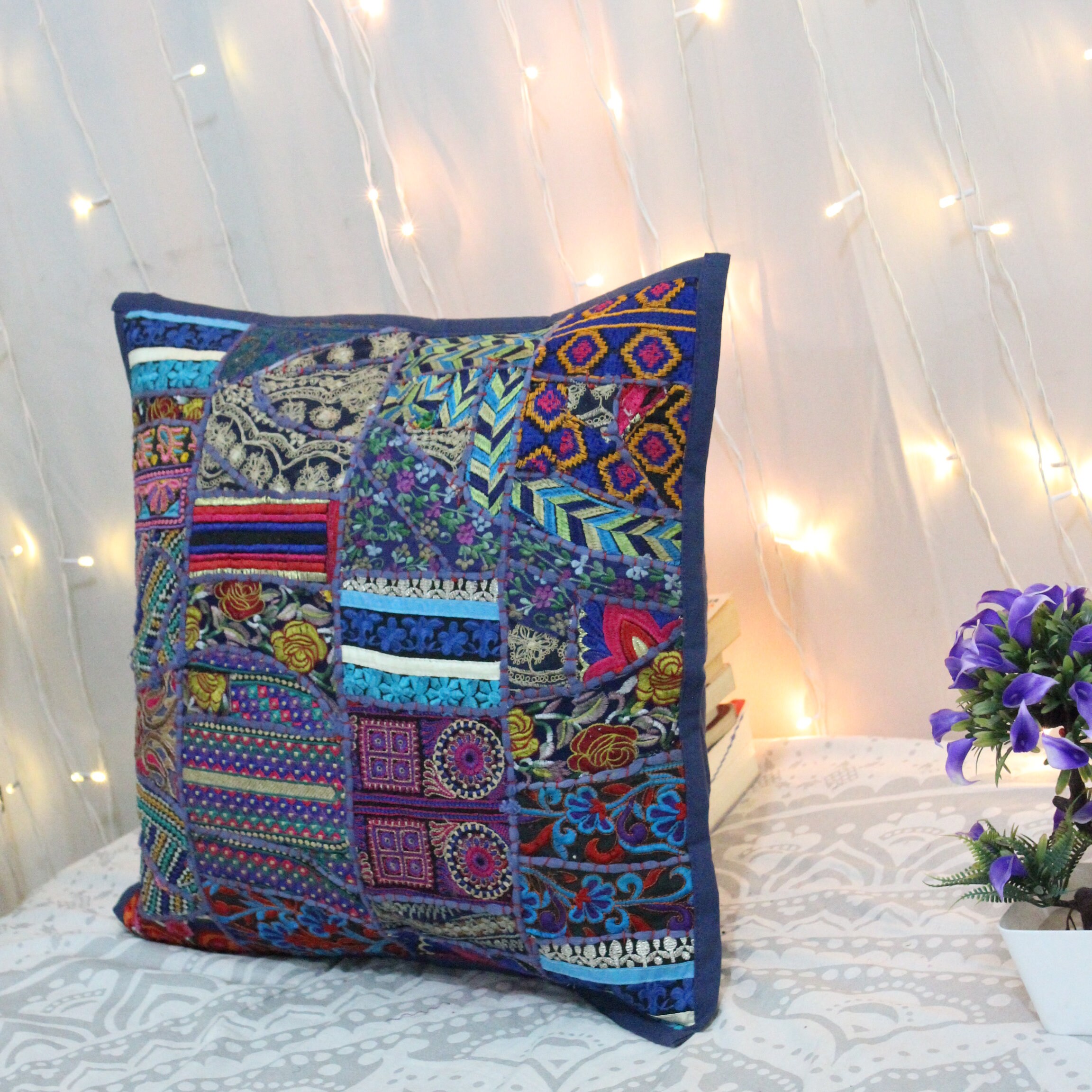 Blue Indian boho Pillow Bohemian Pillow Cover Decorative throw Etsy
