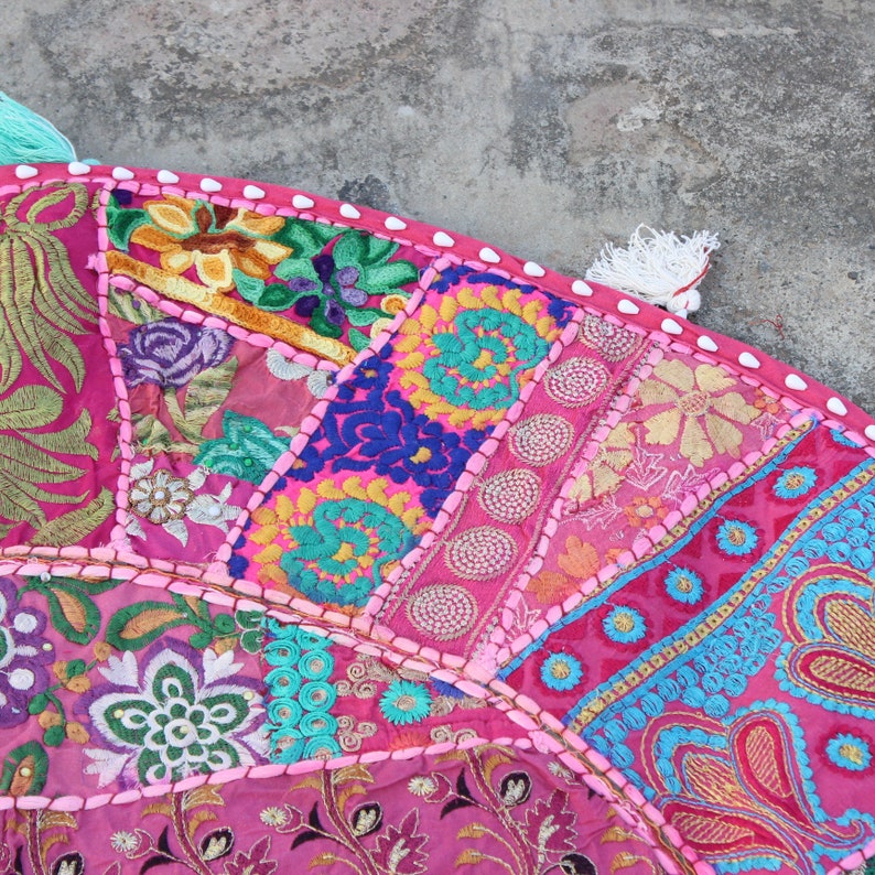 Large Pink Boho Floor Pillow cover Indian bean bag Bohemian Round seating pouf patchwork boho Pillow meditation cushion Pet bed XL dog bed