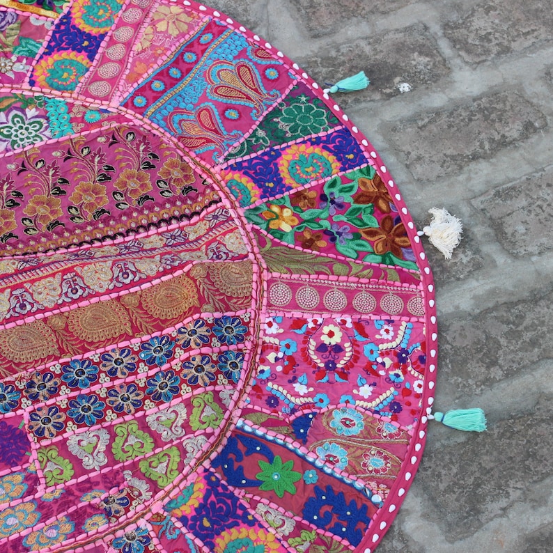 Large Pink Boho Floor Pillow cover Indian bean bag Bohemian Round seating pouf patchwork boho Pillow meditation cushion Pet bed XL dog bed