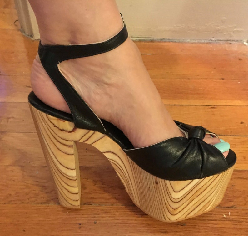 Vintage Killer 70s Tall Platform Wood Disco Shoes Sandals Etsy