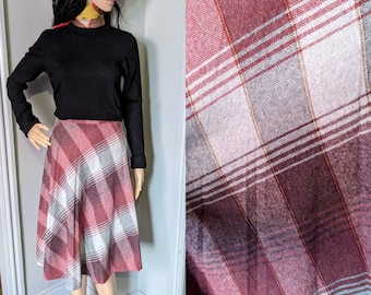 Vintage Dorothy Perkins 70s 80s Lana Plaid Check Plisado Borgoña Midi Línea A Falda circular Xs 6 / UK 6 / EU 34 / US 2