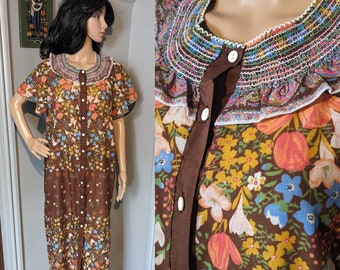 Vintage St Michael Wildflower Floral Langes Rüschen Maxi Nachthemd Kleid 70er Jahre M L 14 16 42 / UK14 16 / EU 42 44 / US 10 12