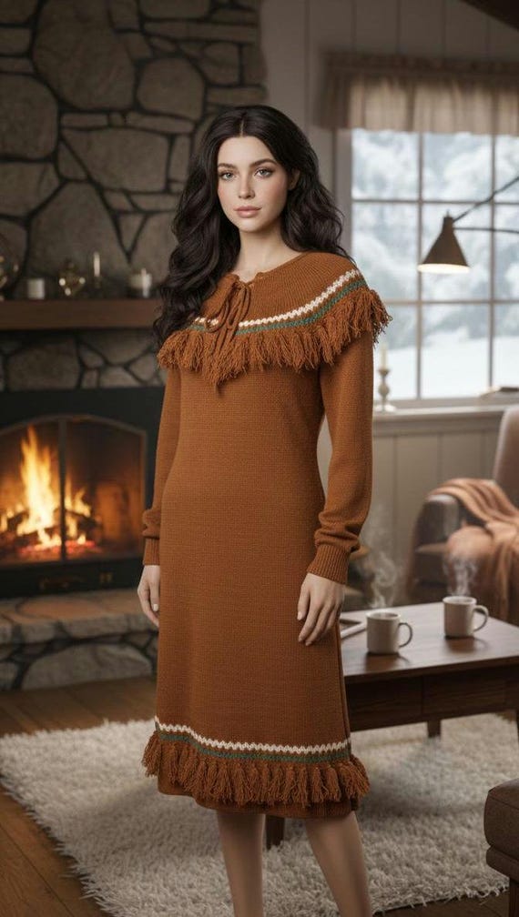 Vintage 70s Fringed Tassel Tie Brown Sweater Jumper Dress Boho M / UK 10 12 14 / EU 38 40 42 / US 6 8 10 - Etsy Vintage 70s Fringed Tassel Tie Brown Sweater Jumper Dress Boho M / UK 10 12 14 / EU 38 40 42 / US 6 8 10 - Etsy