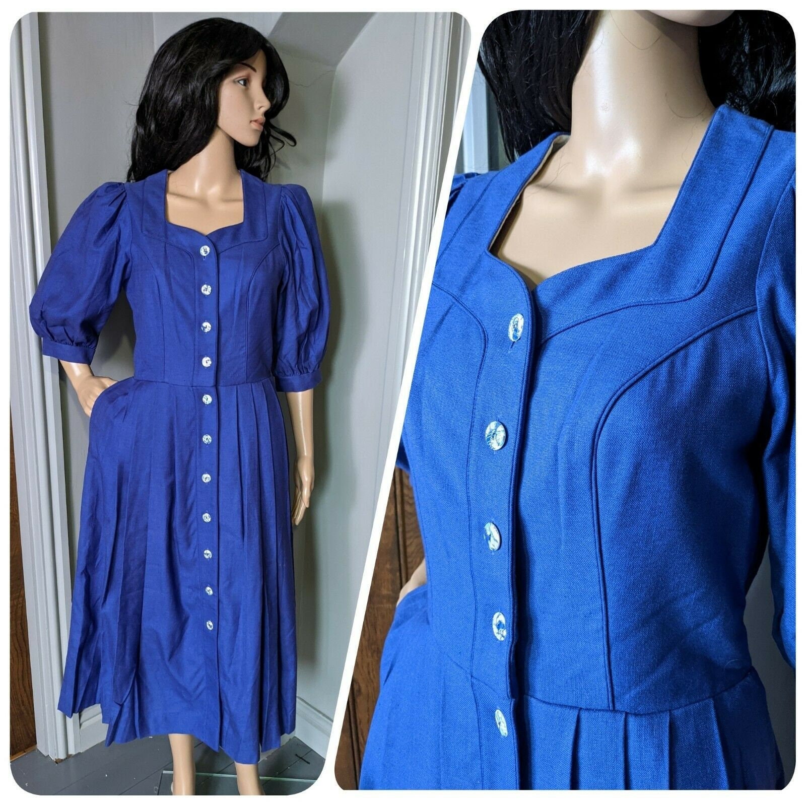 Robe Vintage Noire Berwin & Wolff - Taille 40 - Laine Et Lin - Midi à Manches Longues - Très Bon état