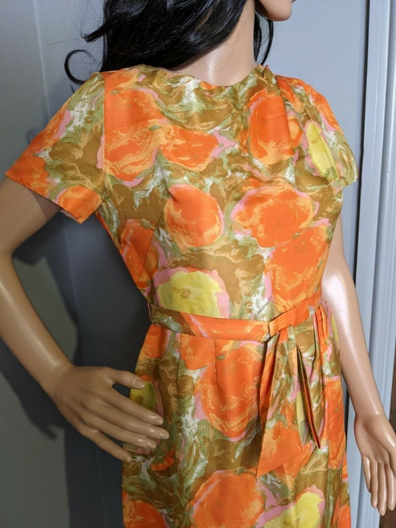 Silk 60s 50s Painted Floral Wiggle Bombshell Mini… - image 6