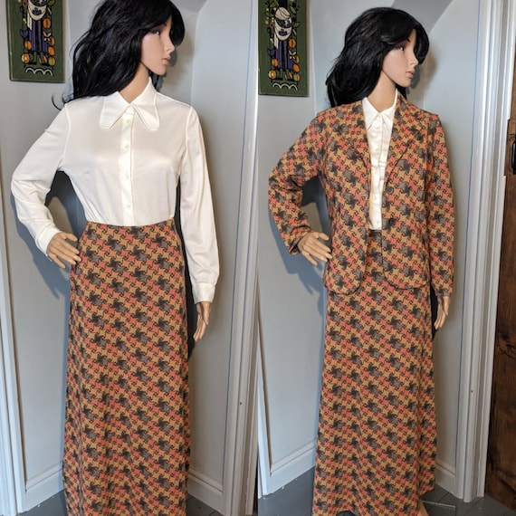 Vintage 60s 70s Abstract Checked Jacket Maxi Skirt Jersey Set Suit Mod 8 36 UK 8 EU 36 US 4 Etsy