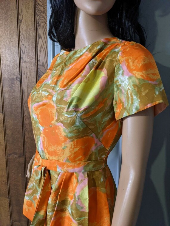 Silk 60s 50s Painted Floral Wiggle Bombshell Mini… - image 3