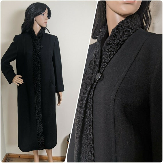 Vintage 70s 80s Black Duster Wool Long Coat Cape J