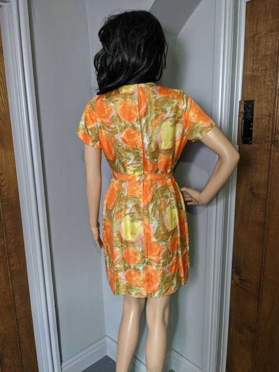 Silk 60s 50s Painted Floral Wiggle Bombshell Mini… - image 2