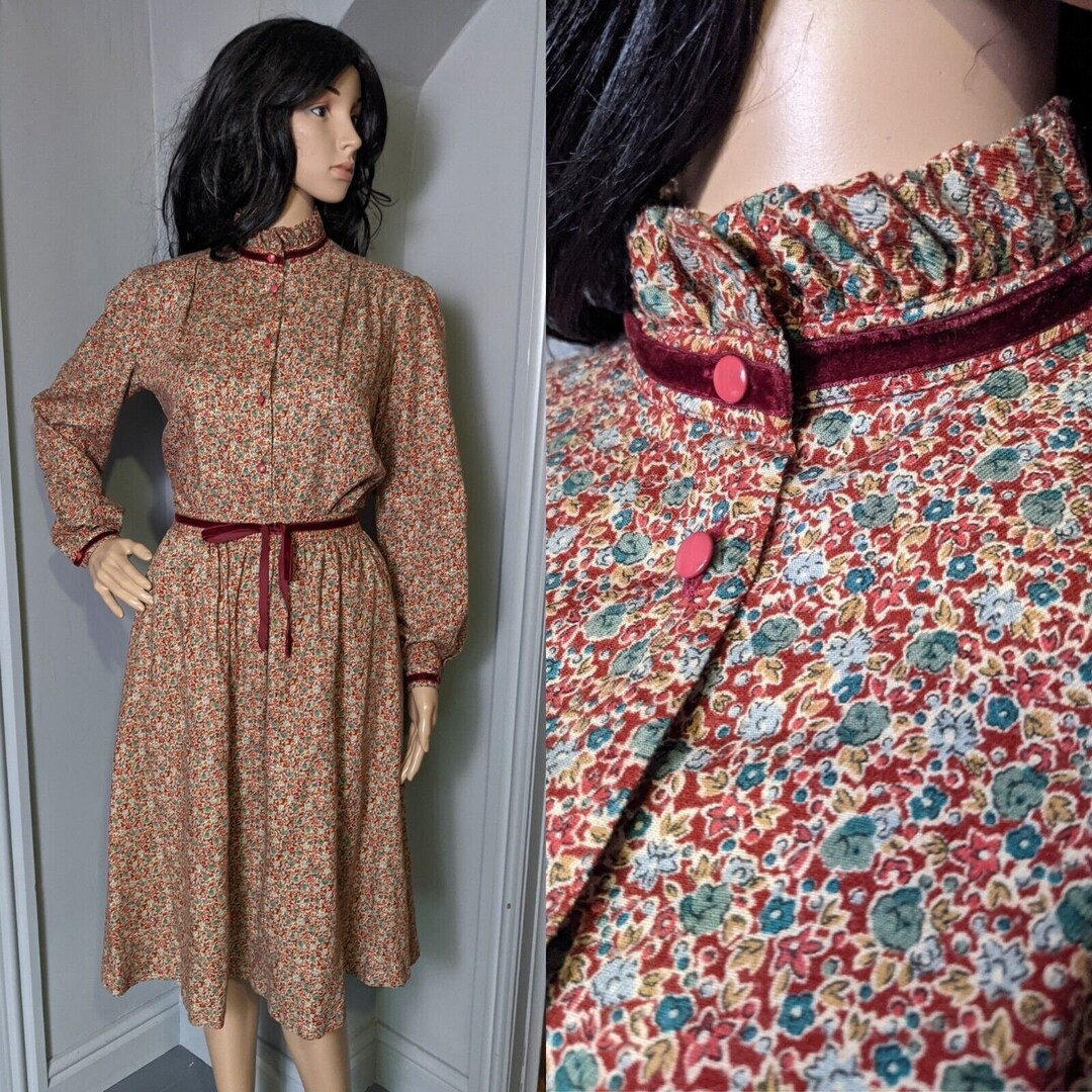 Vintage Windsmoor Liberty Style Floral Velvet Ribbon Skirt Pie Crust