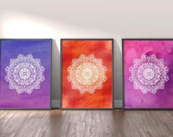 Floral Mandala Watercolor Art Prints: Boho Home Decor (Digital Download)