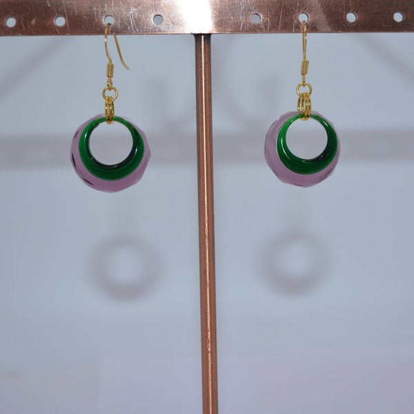 Boucles d'oreilles , Anneaux en Verre  Violet Vert Rousselet Paris