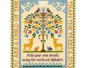 Bothy Threads Tree of Life Birth Sampler Counted Cross Stitch Kit by Moira Blackburn - 24cm x 31cm