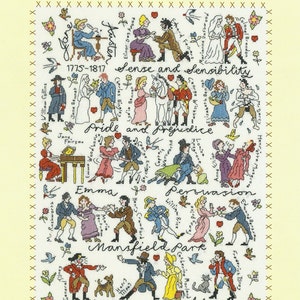 Bothy Threads Jane Austen Book Characters Counted Cross Stitch Kit - 28x38cm