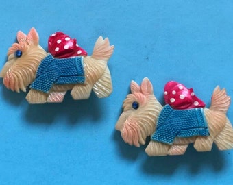 Broche Vintage Chien Scottish En Celluloïde - Bijou Ancien Et Charmant