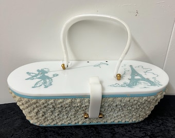 Original Vintage 1950 Lucite French Poodle White Lucite & Raffia Purse Beautiful Condition