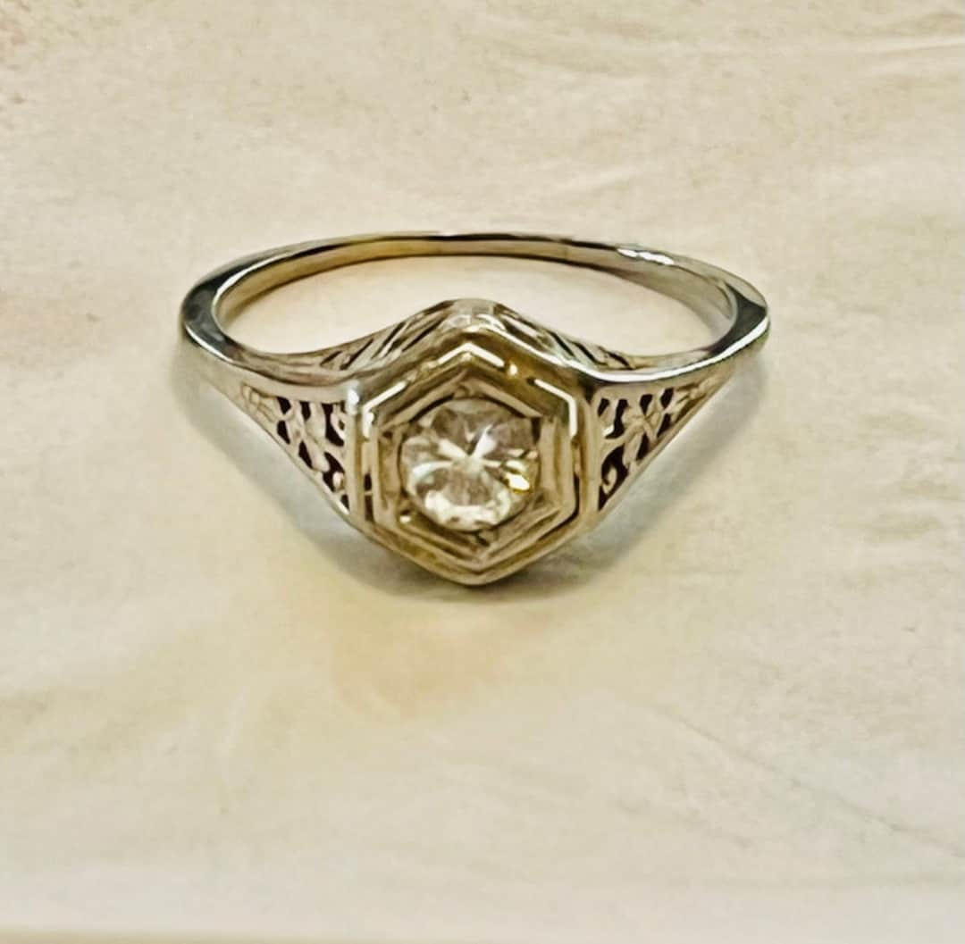 Antique Estate 1900's 1920's Art Deco Vintage 18K White Gold .50CT ...
