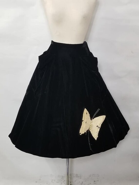 1950 Vintage Silk Velvet Skirt with Movable Butte… - image 2