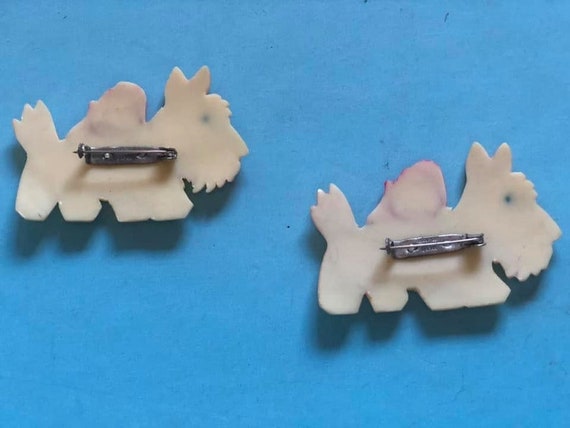 Celluloid Scotty / Westie Doggy Pin Brooch Never … - image 3