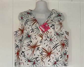 1950's 1960's Vintage Multi Color Cotton Summer Weskit Blouse Dead Stock
