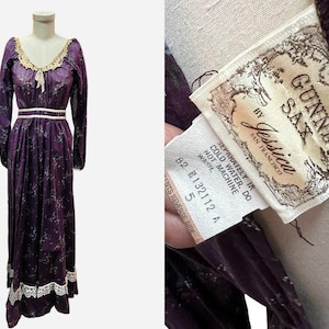 Jaren 70 vintage Gunne Sax bloemen katoen en kant maxi-jurk Prairie boho boho-jurk geweldig