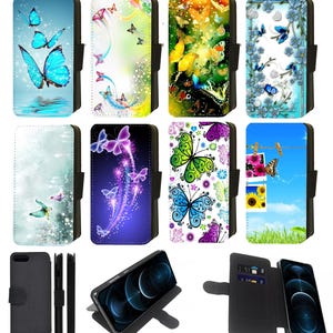 Butterfly Insects Nature Flip Phone Case Wallet compatible with Apple iPhone, Google Pixel, Samsung Galaxy (Set 1)