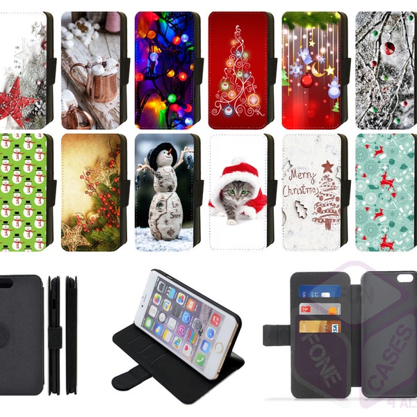 Christmas Santa Snowman Reindeer Holidays Flip Phone Case Wallet compatible with Apple iPhone, Google Pixel, Samsung Galaxy (S1)