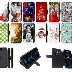 Christmas Santa Snowman Reindeer Holidays Flip\Wallet-telefoonhoesje compatibel met Apple iPhone, Google Pixel, Samsung Galaxy (S2)