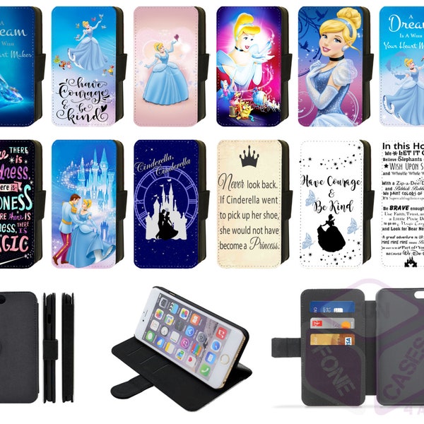 Cinderella Princess Quotes Disney Inspired Flip Phone Case Wallet compatible with Apple iPhone, Google Pixel, Samsung Galaxy (S2