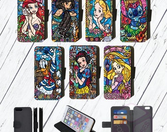 Printed Mosaic Stained Glass Disney Inspired Character Flip Phone Case Wallet compatible with Apple iPhone, Google Pixel, Samsung Galaxy (S2