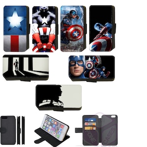 Custodia a portafoglio/a flip per telefono con stampa ispirata al supereroe Capitan America e agli Avengers, compatibile con Apple iPhone, Google Pixel, Samsung Galaxy (S2)